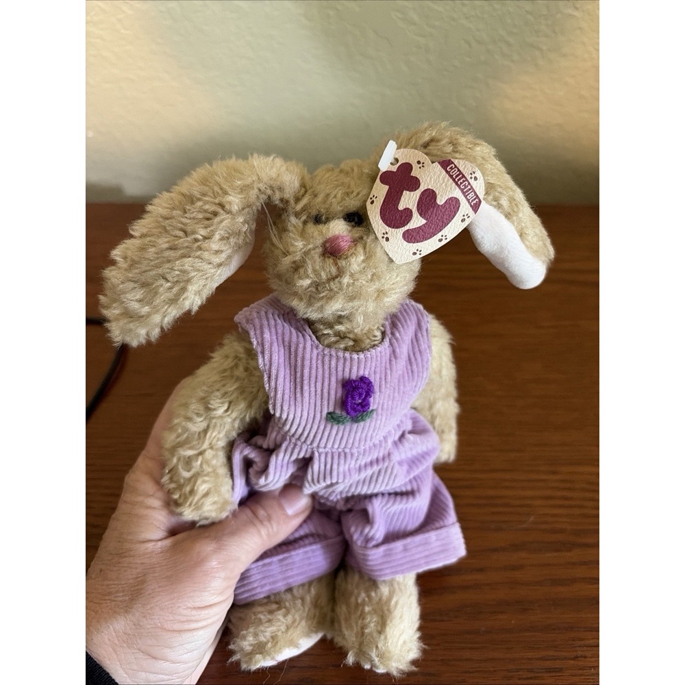 TY Collectibles Iris the Lop Earred Bunny Jointed Bunny Purple Jumpsuit 9"
